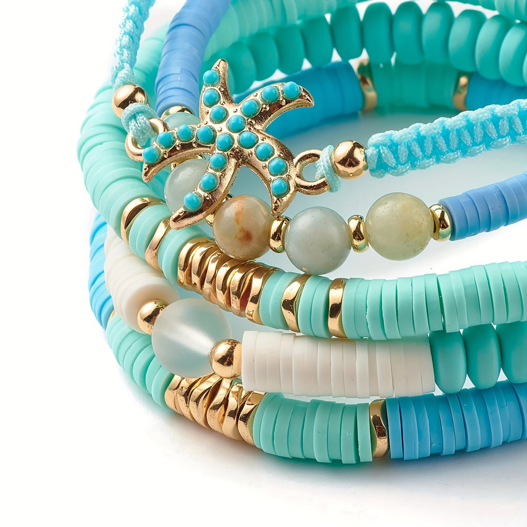 Bracelet set styled and stacked on a model's wrist