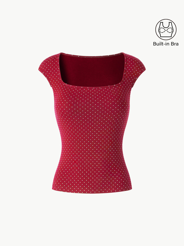 Polka Dots Square Neck Built-In Bra Top 2.0