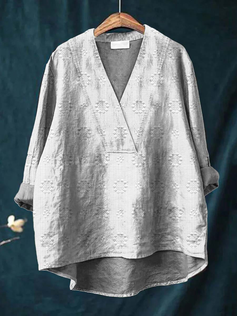 Cara Art Print Blouse — close-up view