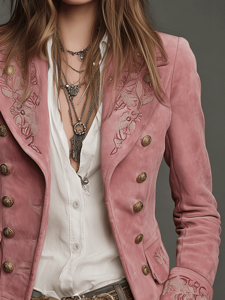 Vintage Double-Breasted Suede Embroidery Jacket | Harry & Kate London