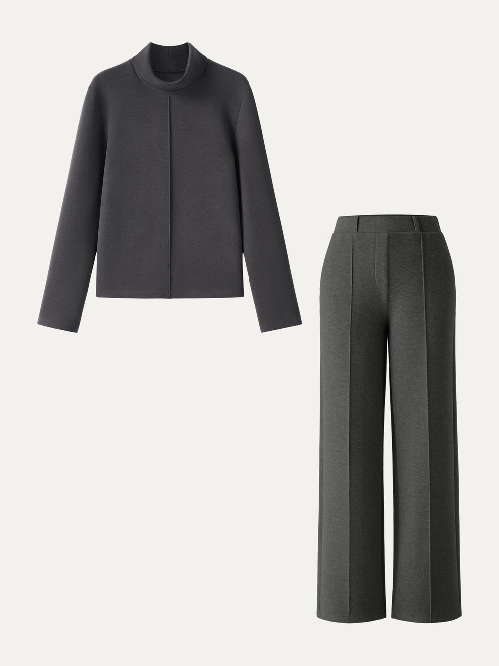 2Pcs Set FuzzLuxe Turtleneck Top & Regular High Waisted Straight Leg Pull On Pant — women's women > bundles&sets > bundles, back view