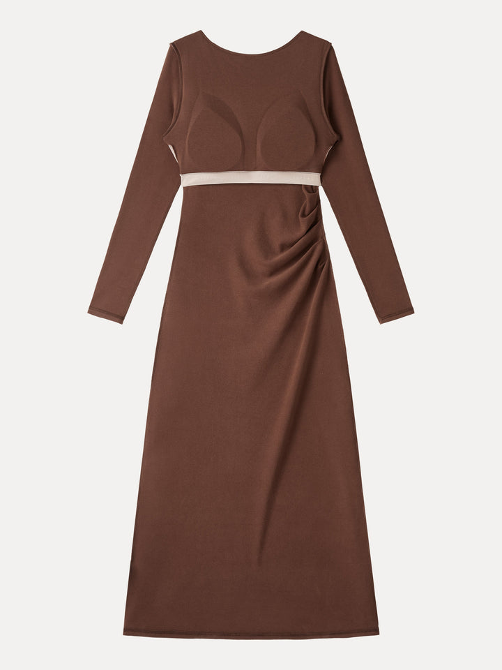 ProWarm Boatneck Long Sleeve Tucked Built-In Bra 2.0 Midi Dress