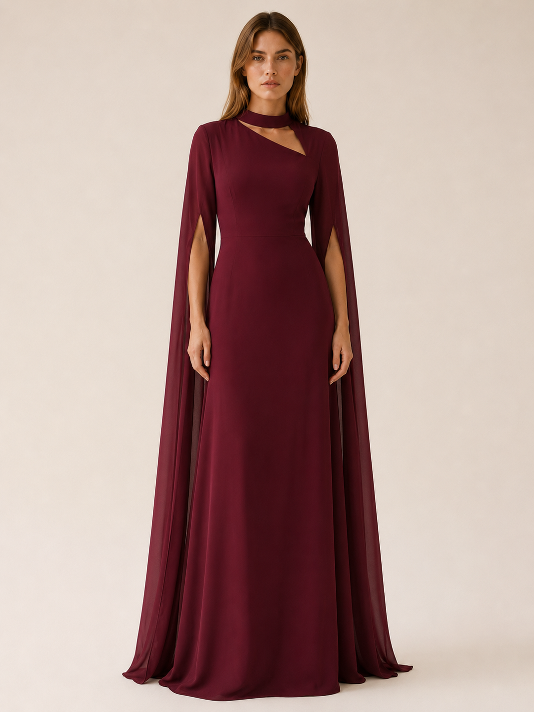 Women's Chiffon Maxi Dress with Cape Sleeves