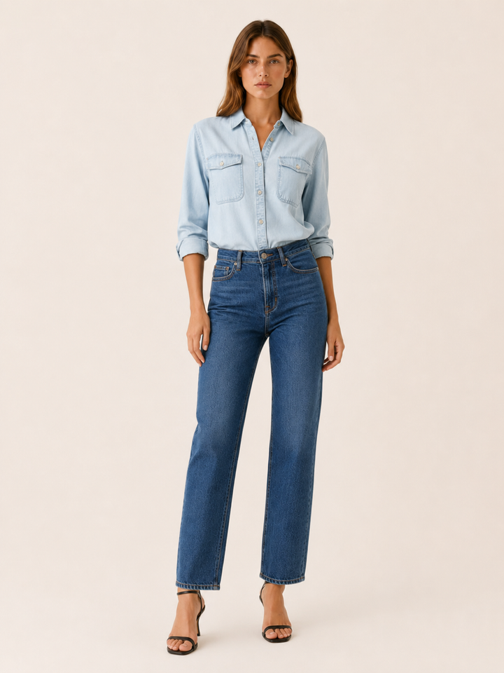 Light Blue Denim Shirt with Button Front and Chest Pockets – lifestyle