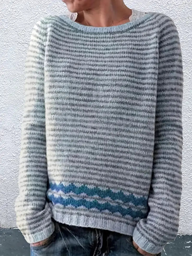 Odalys | Women's Striped Boat Neck Pullover Sweater