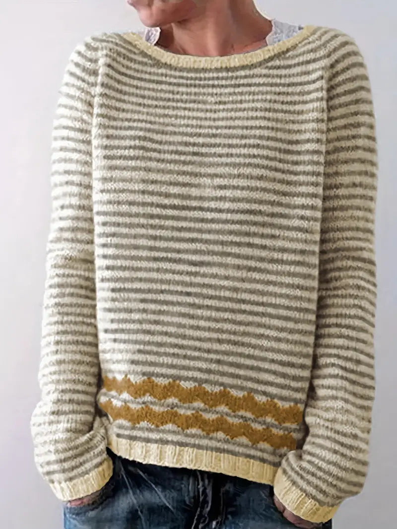 Odalys | Women's Striped Boat Neck Pullover Sweater