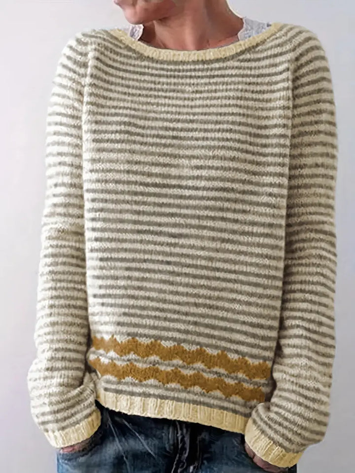 Odalys | Women's Striped Boat Neck Pullover Sweater
