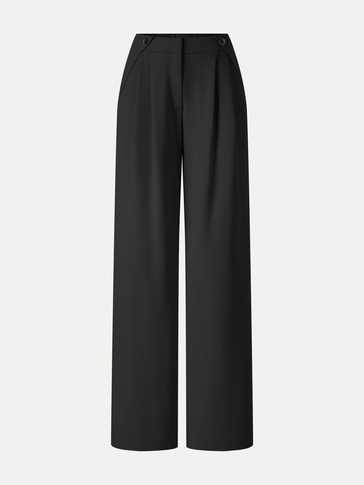 Ponte High-Rise Wide-Leg Gusset Pants with Pockets