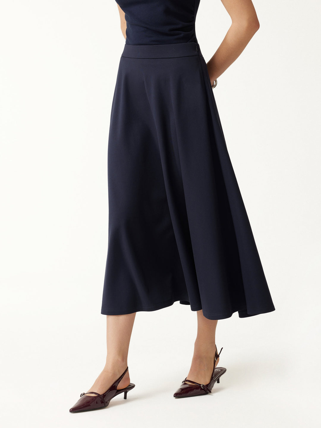 Office Staple Ponte High-Rise Circle Midi Skirt with Pockets