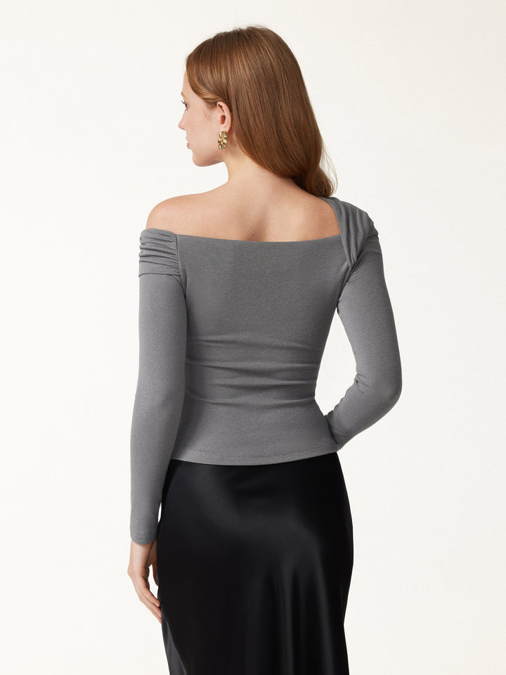 2Pcs Set Prowarm Neck  Built-In Bra Top 3.0 & Mid-Rise Ruched Flared Midi Skirt