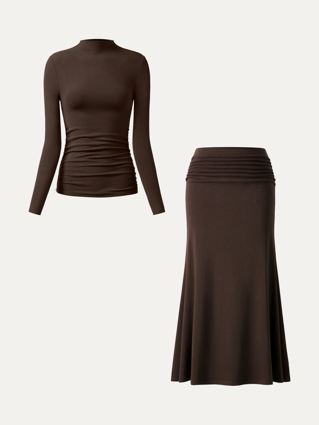 2Pcs Set Prowarm Ruched Sides Mockneck Top & Mermaid Maxi Skirt