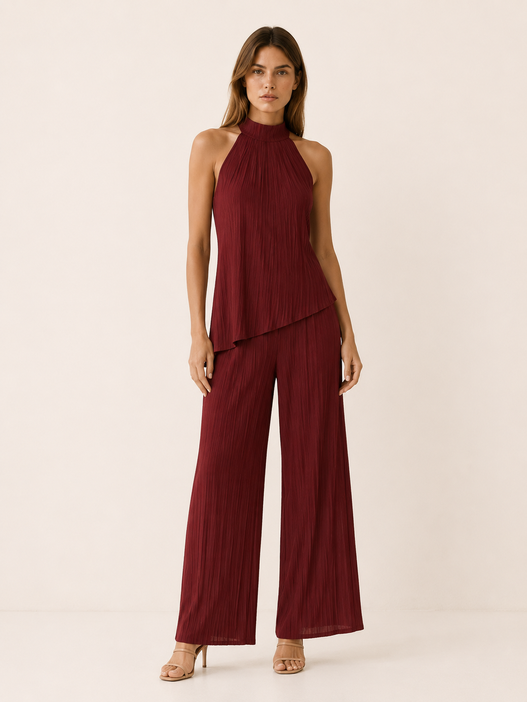 Cerys | Pleated Two Piece Set with Halter Top