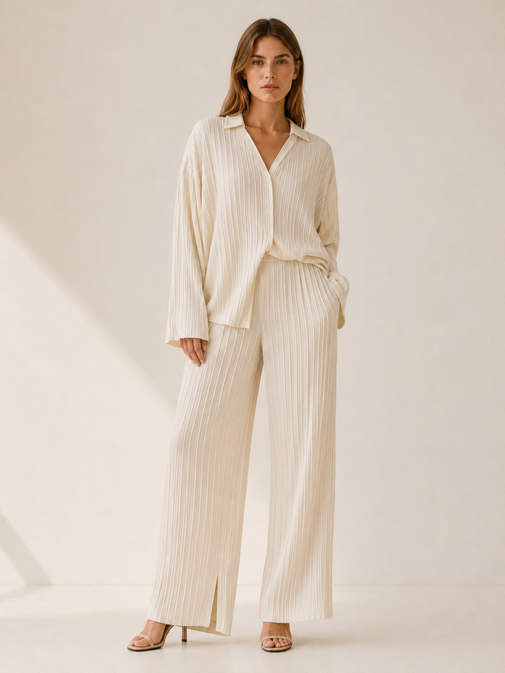 Cleo | Pleated Co-Ord Set with Wide-Leg Trousers