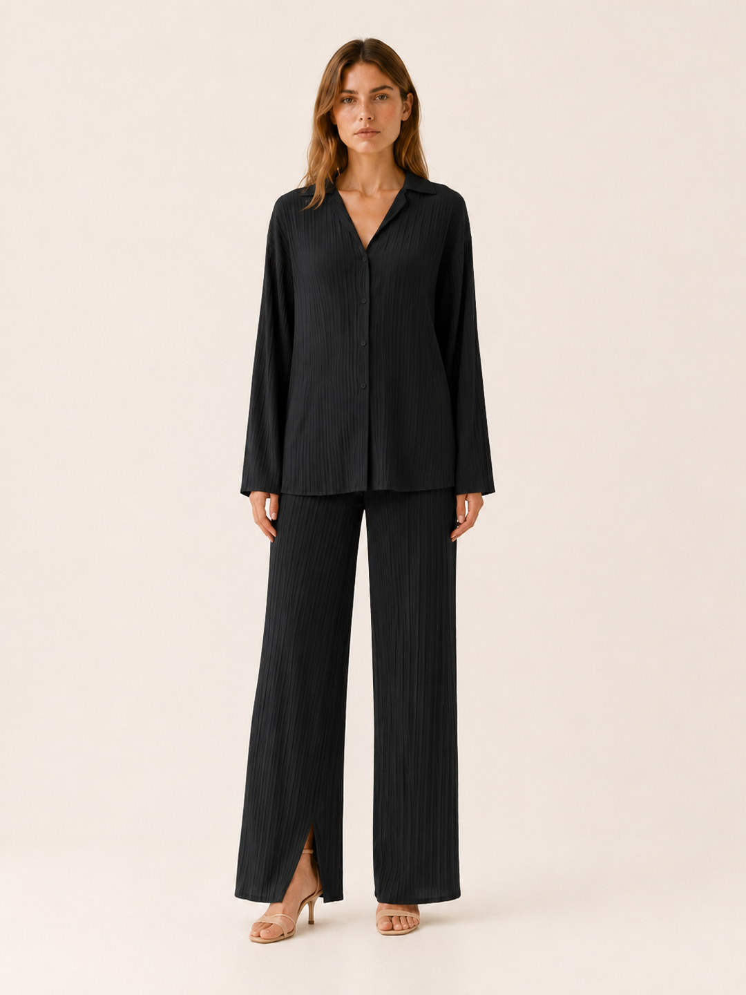 Cleo | Pleated Co-Ord Set with Wide-Leg Trousers