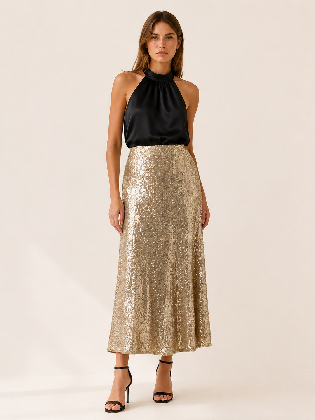 Magenta Sequin Maxi Skirt with Elastic Waist – lifestyle