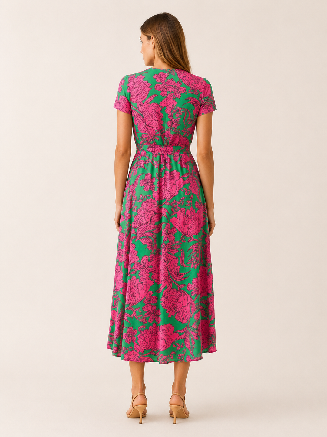 Blue Floral Midi Dress with Wrap Front – side view