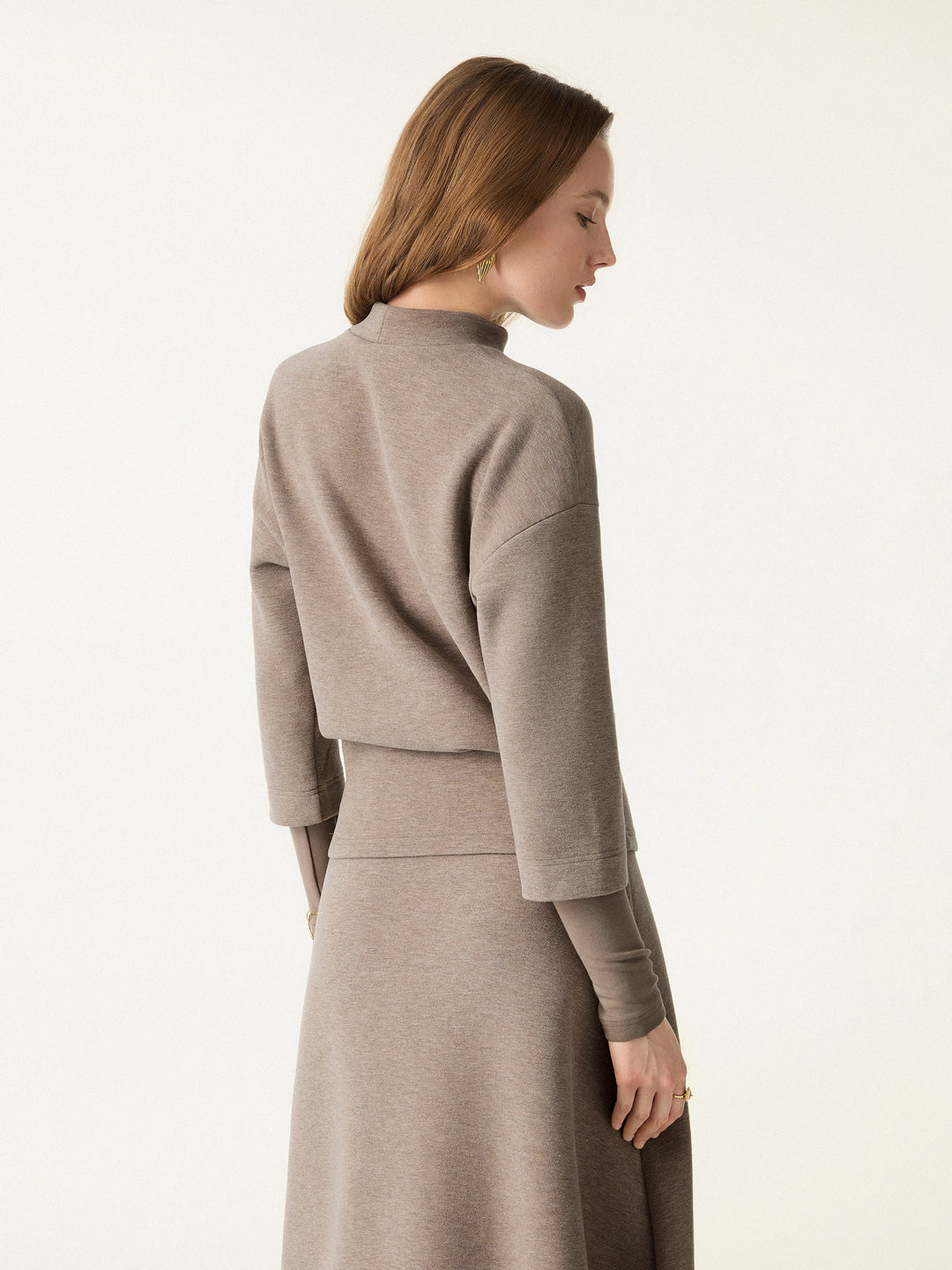 2Pcs Set Mockneck Top & High Waisted Straight Leg Pull On Pant