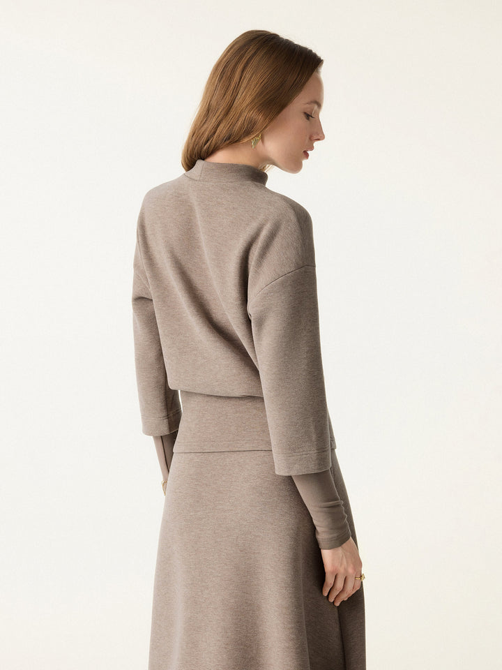 2Pcs Set Mockneck Top & High Waisted Straight Leg Pull On Pant
