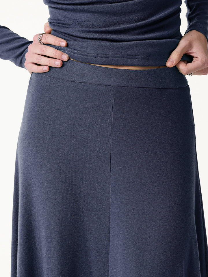 2Pcs Set LiteWarm Boatneck Off-Shoulder Ruched Top & Lyocell-Cashmere Blend Mid-Rise Umbrella Maxi Skirt