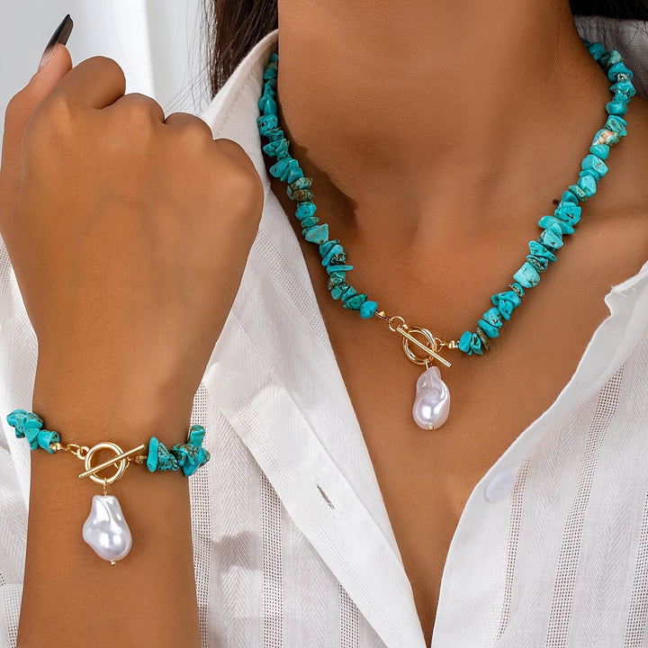 Turkos & pärlhalsband och -armband