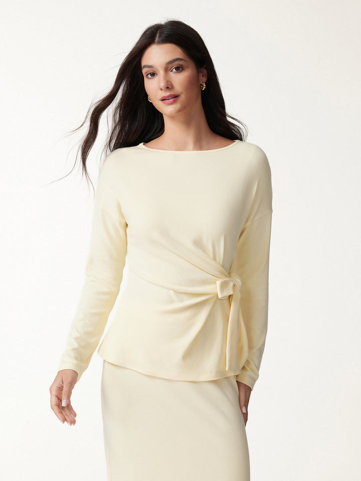 2Pcs Set LiteWarm Boatneck Long Sleeve Top & Mid-Rise Side-Slit Column Midi Skirt