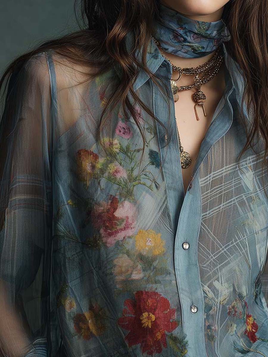 Vintage Boho Sheer Floral Button-Up Blouse | Harry & Kate London