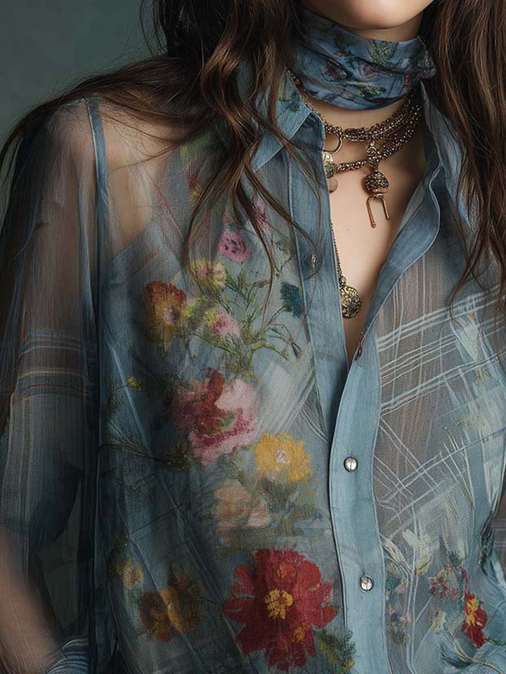 Vintage Boho Sheer Floral Button-Up Blouse | Harry & Kate London