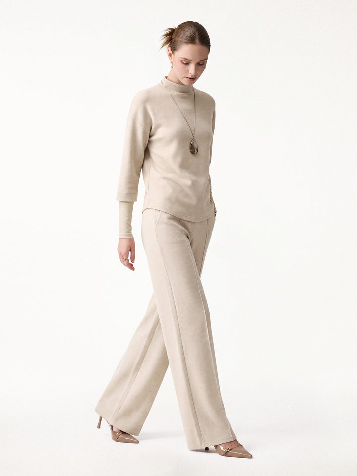 2Pcs Set Mockneck Top & High Waisted Straight Leg Pull On Pant