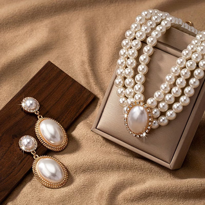 Close-up of the pearl strand necklace clasp