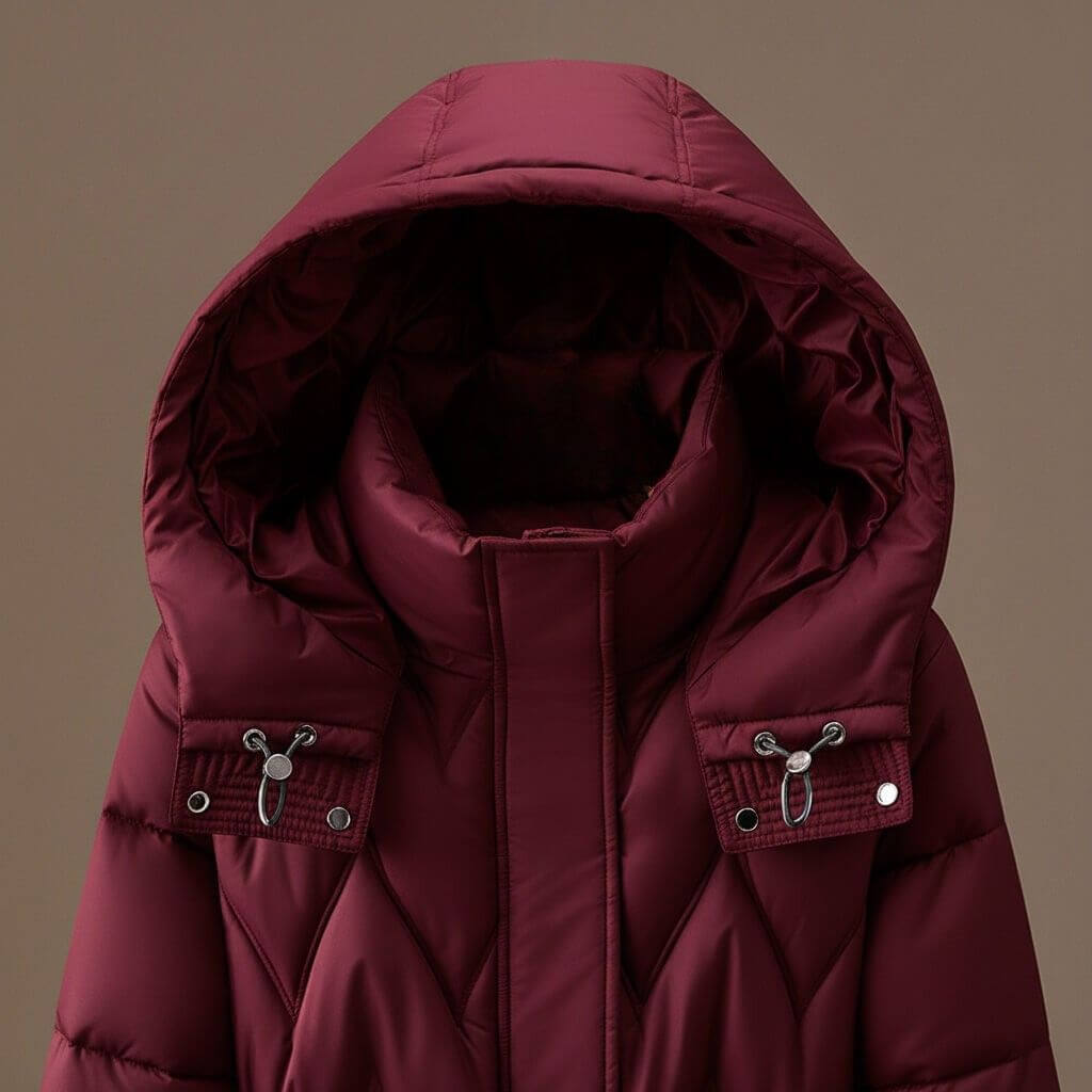 Chloe | Women's Long Quilted Hooded Coat with Cinched Waist