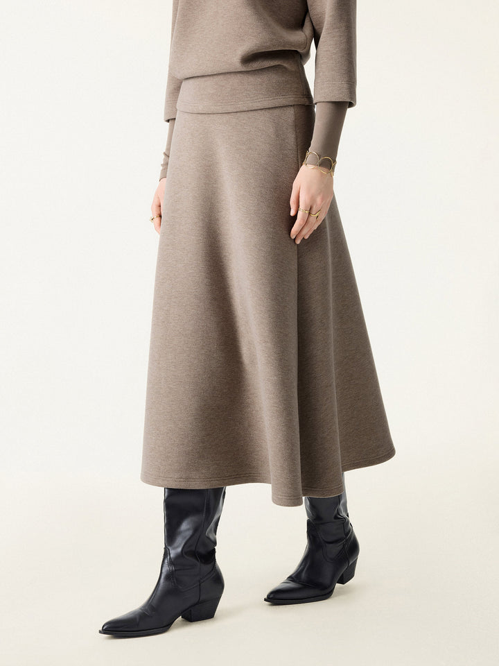 2Pcs Set FuzzLuxe Mockneck Sleeve-Warmer Top &  Midi A-line Circle Skirt