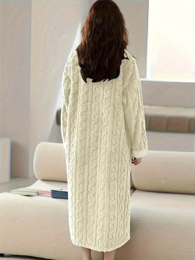 Abigail Jacquard Soft Fleece Winter Dress — close-up view