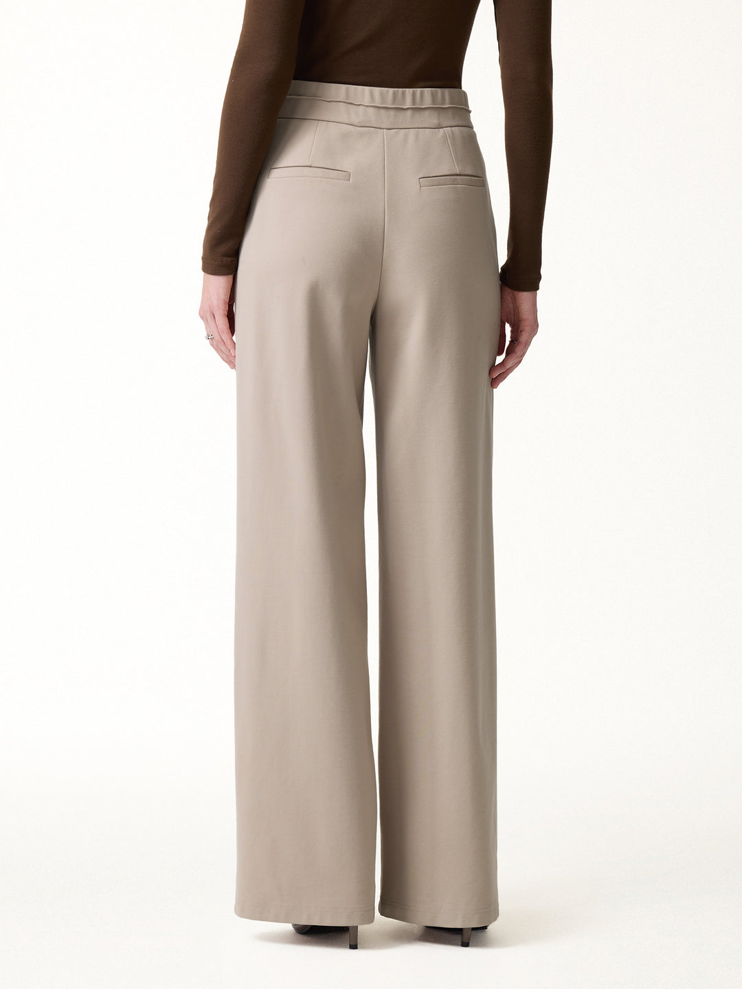 Ponte Mid-Rise Wide-Leg Tuck Pants with Pockets