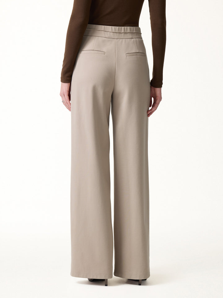Ponte Mid-Rise Wide-Leg Tuck Pants with Pockets