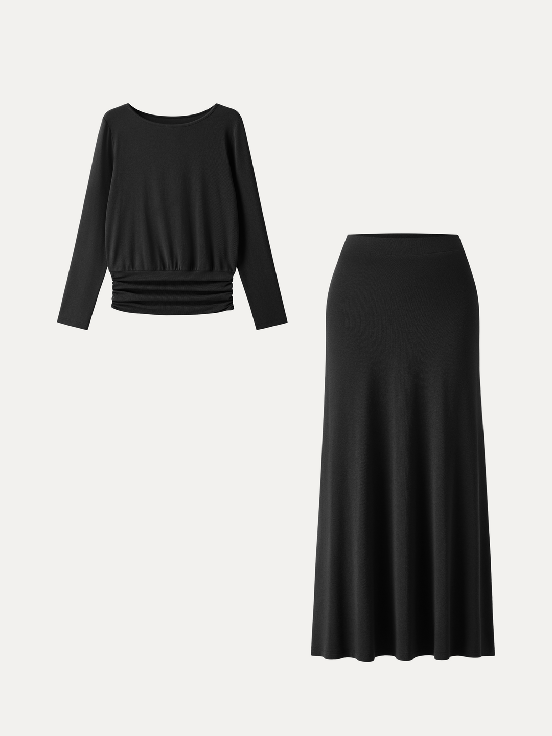2Pcs Set LiteWarm Boatneck Top & High-Rise A-Line Maxi Skirt