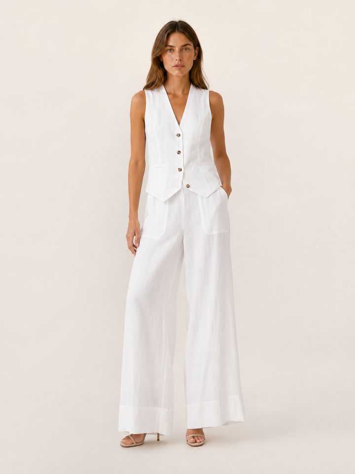 Della | Linen Co-Ord Set with Wide-Leg Trousers