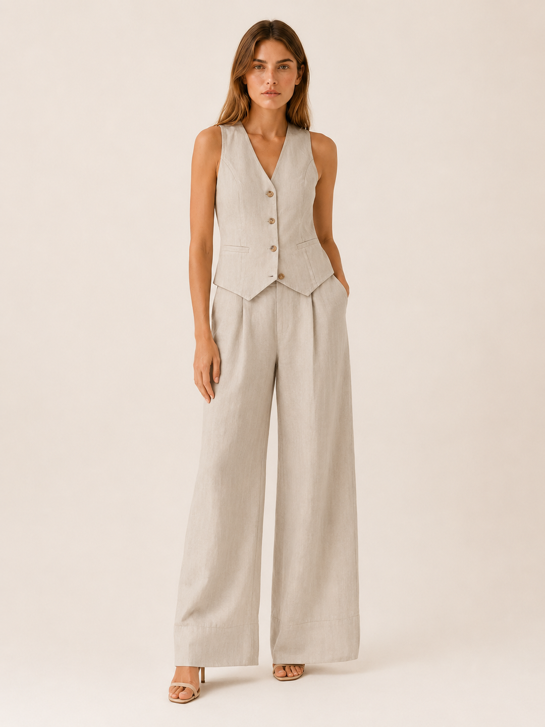 Della | Linen Co-Ord Set with Wide-Leg Trousers