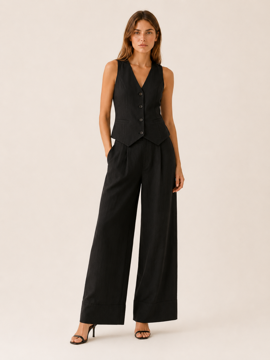 Della | Linen Co-Ord Set with Wide-Leg Trousers