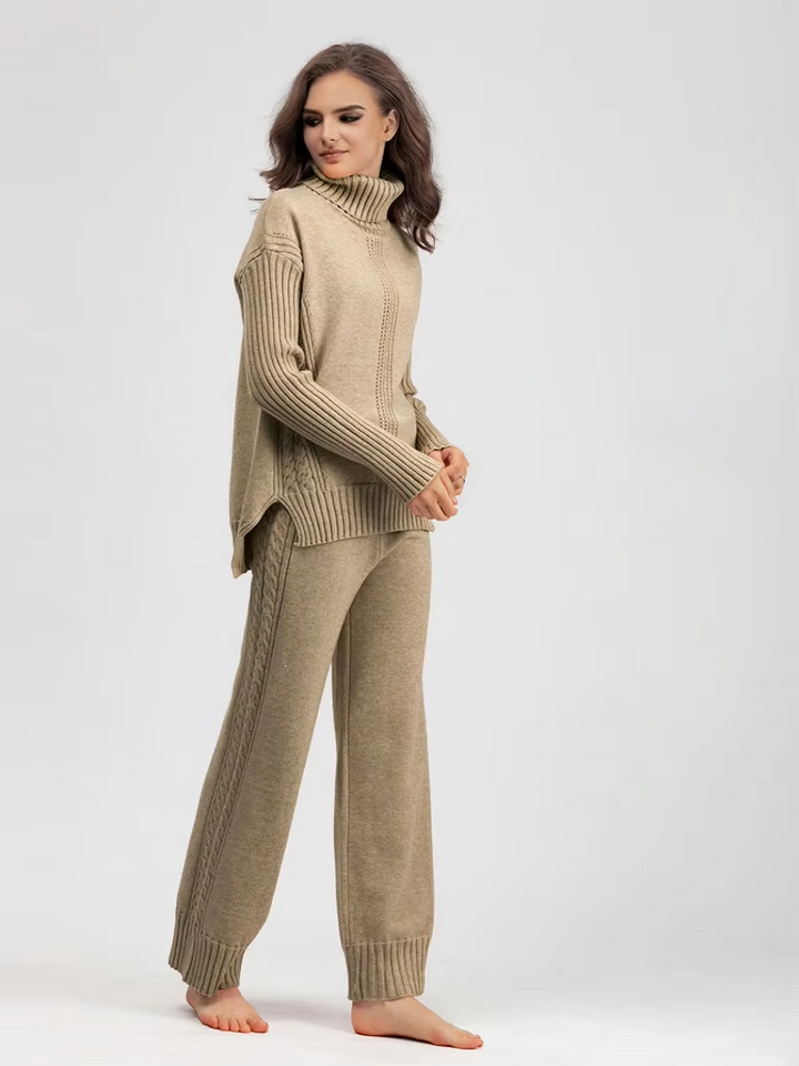 Scarlett Stylish High-neck Pullover Sweater with Loose Pants Set — product view