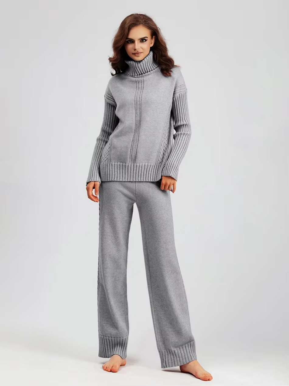 Scarlett Stylish High-neck Pullover Sweater with Loose Pants Set — product view