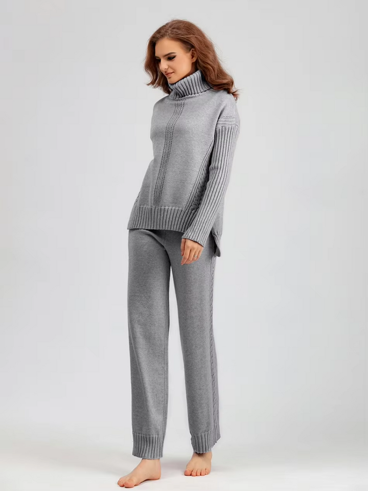 Scarlett Stylish High-neck Pullover Sweater with Loose Pants Set — product view