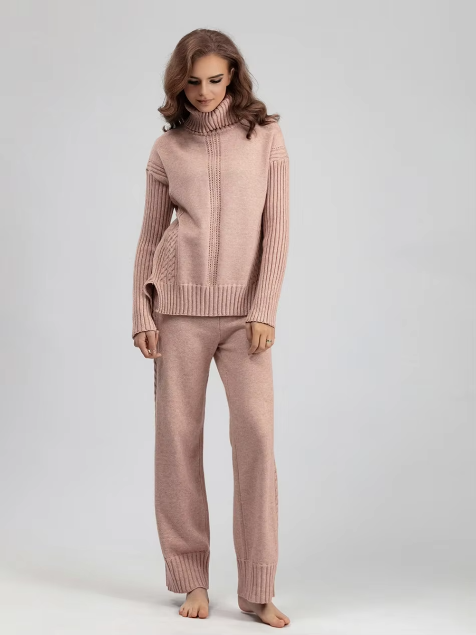 Scarlett Stylish High-neck Pullover Sweater with Loose Pants Set — back view