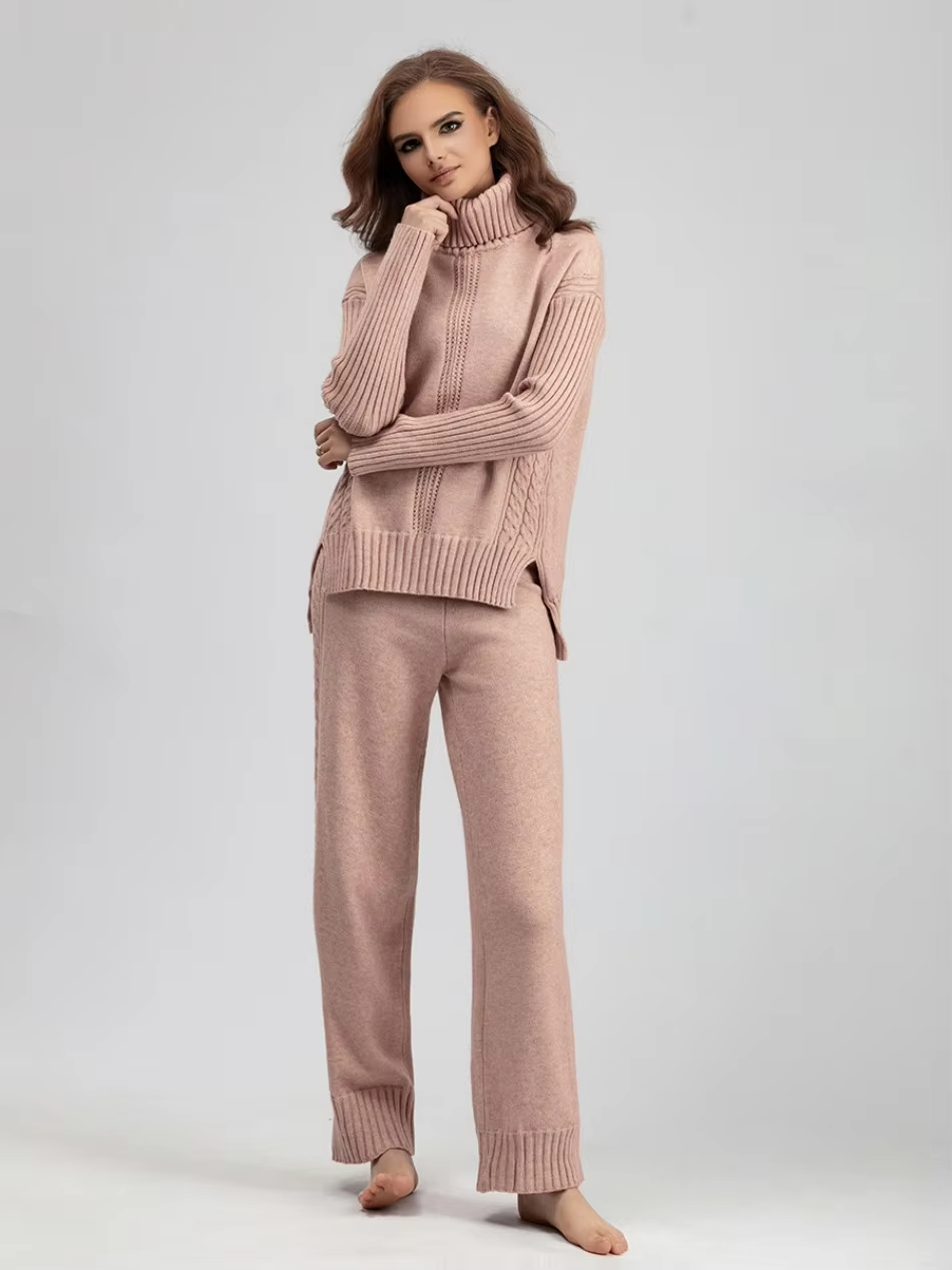 Scarlett Stylish High-neck Pullover Sweater with Loose Pants Set — alternate view