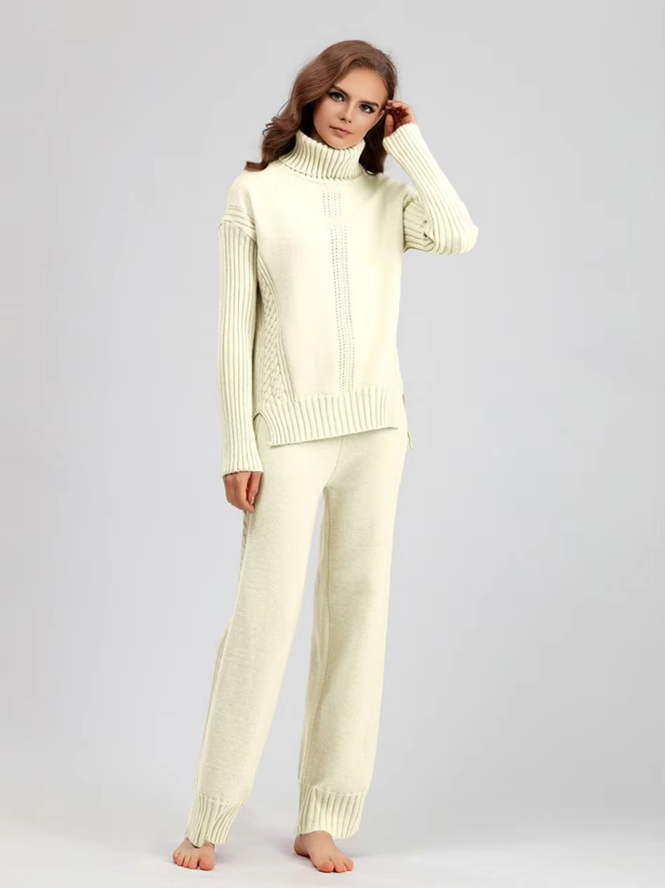 Scarlett Stylish High-neck Pullover Sweater with Loose Pants Set — product view