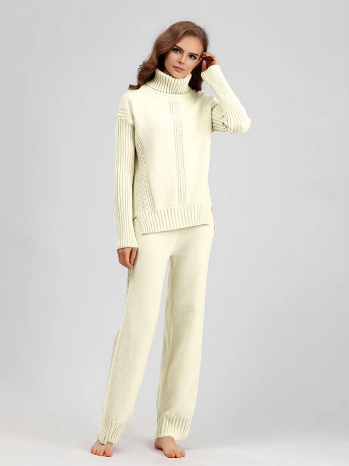 Scarlett Stylish High-neck Pullover Sweater with Loose Pants Set — product view