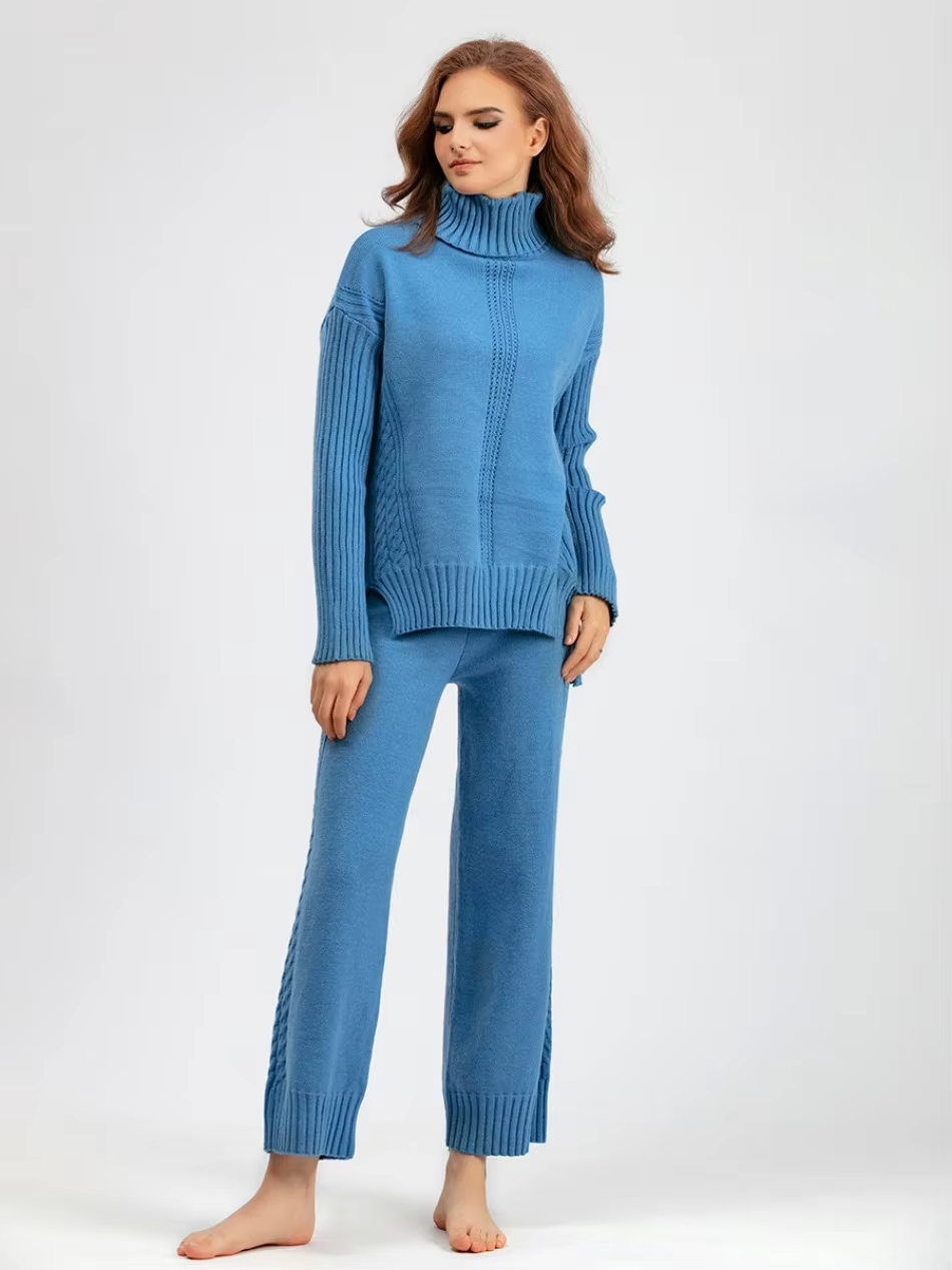 Scarlett Stylish High-neck Pullover Sweater with Loose Pants Set — close-up view