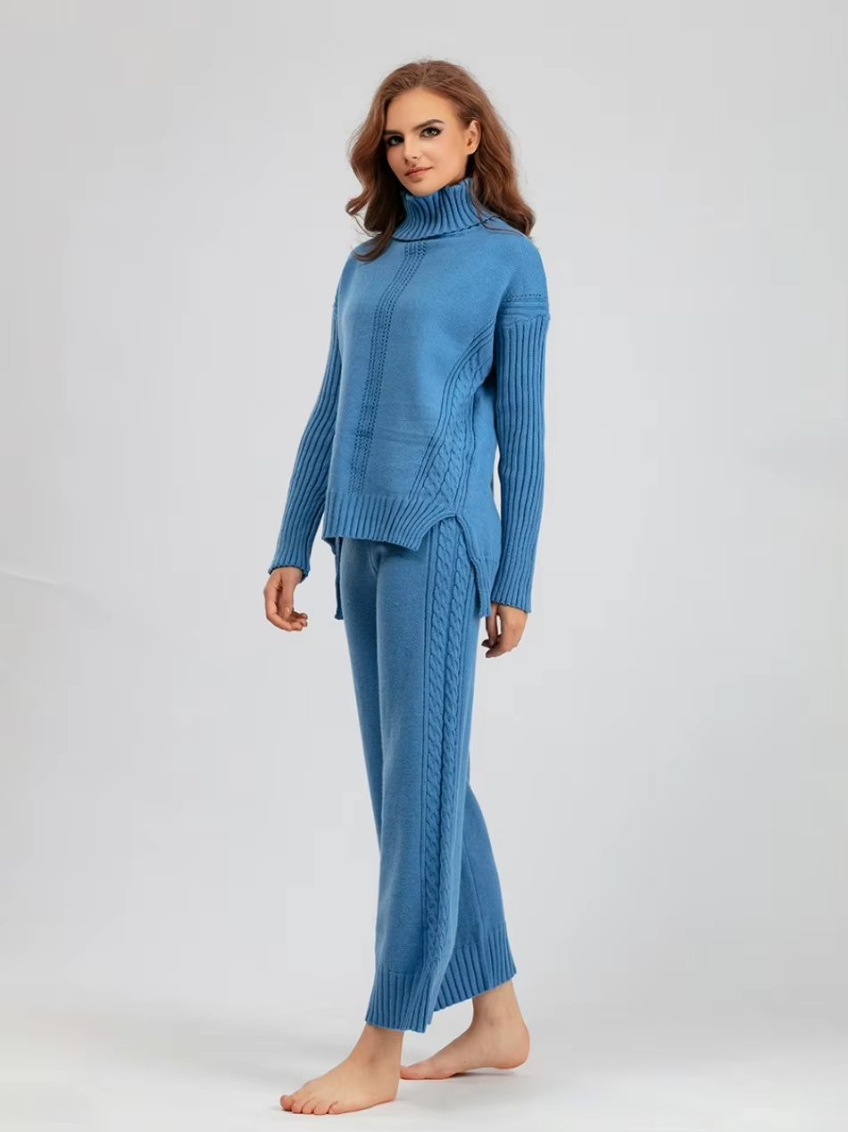 Scarlett Stylish High-neck Pullover Sweater with Loose Pants Set — product view