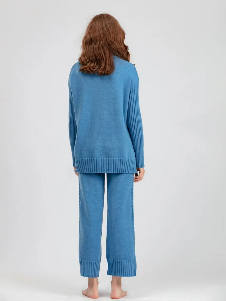 Scarlett Stylish High-neck Pullover Sweater with Loose Pants Set — side view
