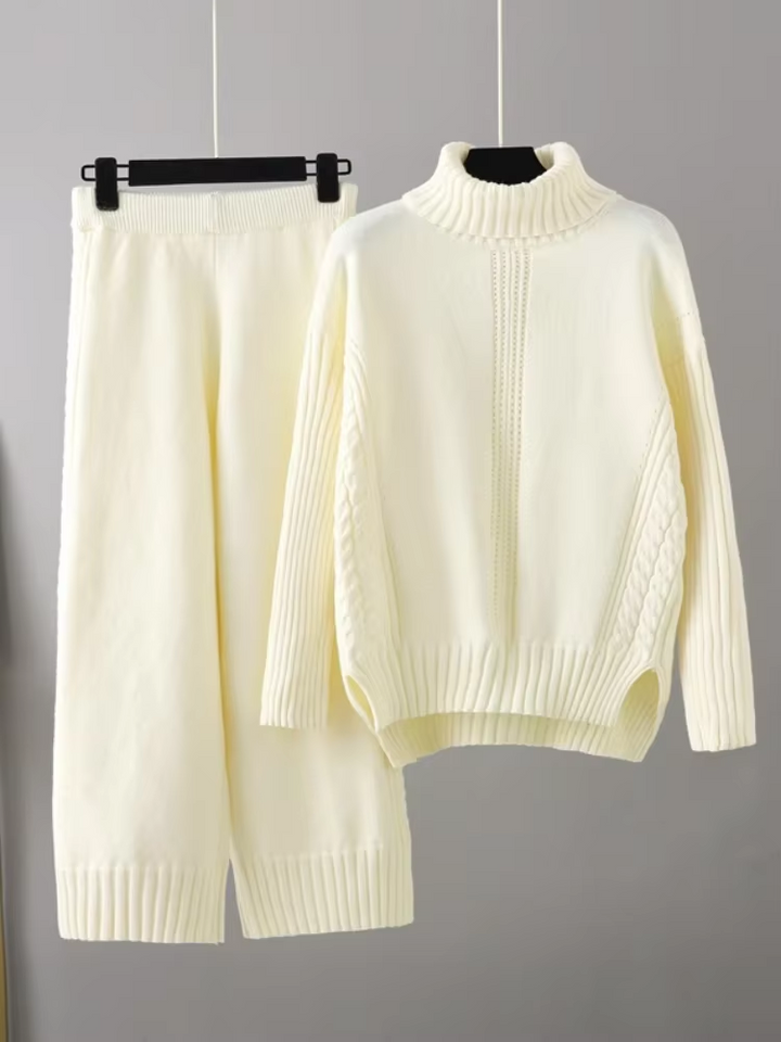 Scarlett Stylish High-neck Pullover Sweater with Loose Pants Set — product view