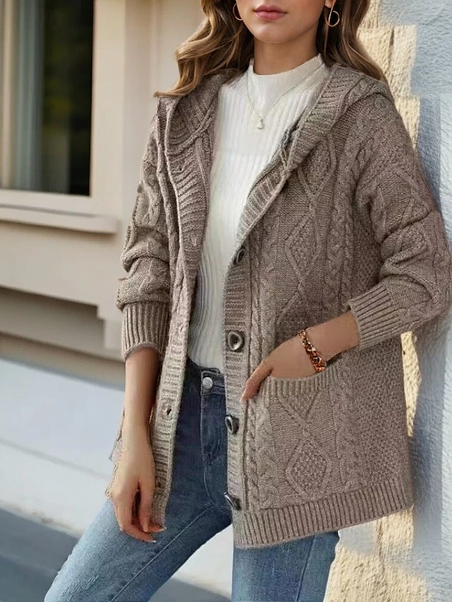Lina Elegant Diamond Stitch Cardigan — close-up view